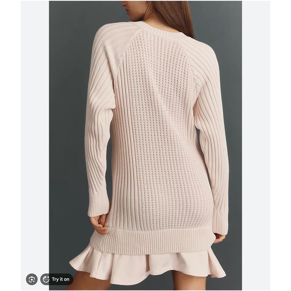 NWT Daily Practice Anthropologie Pink Knit Henley Ruffle Mini Dress XL